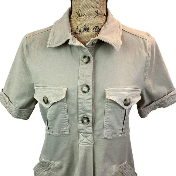 Faherty Khaki Casual Button-Front Short-Sleeve Dress Womens Medium - Picture 5 of 11
